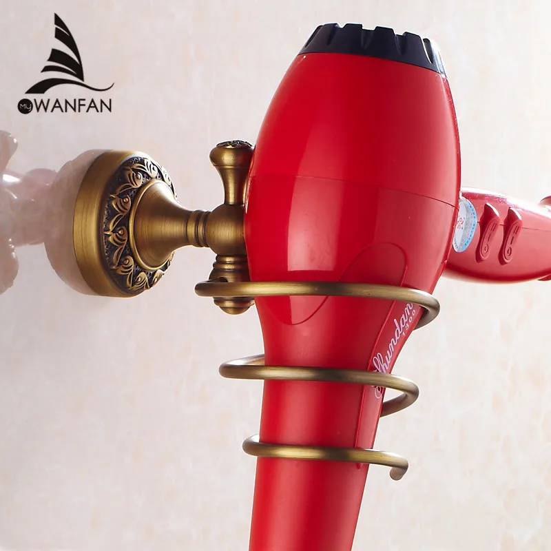 Wall Mounted Hair Dryer Rack Antique Brass Hair Dryer Shelf/Holder Bathroom Fittings Free Shipping Wholesale And Retail 3720F gold finish brass bathroom hair dryer holder wall mounted