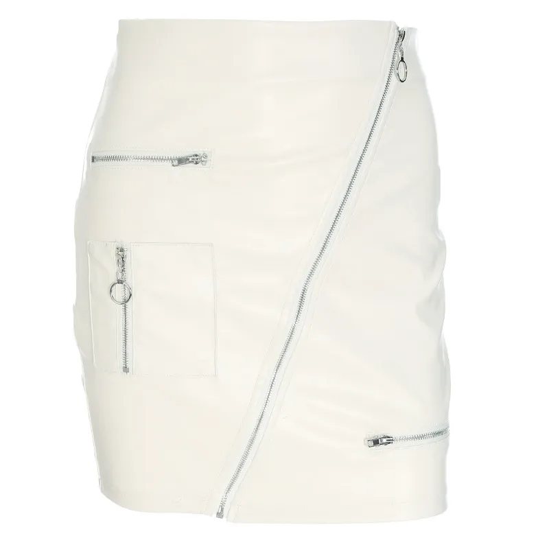 Waatfaak, юбки из искусственной кожи, женские, на молнии, с разрезом, с карманами, однотонные, белые, облегающие, тонкая, высокая талия, мини, элегантная юбка карандаш, мода - Цвет: White Skirts
