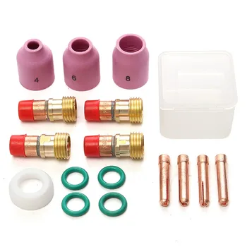 

17pcs TIG Stubby Gas Lens Ceramic Nozzle & Pyrex Cup Kit WP17/18/26 2.4mm 3/32" Welding Torches Kit