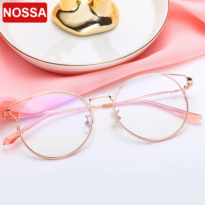 

New personality cat ears two-color circle glasses frame Retro metal glasses frame Fashion trend men and women flat mirror.