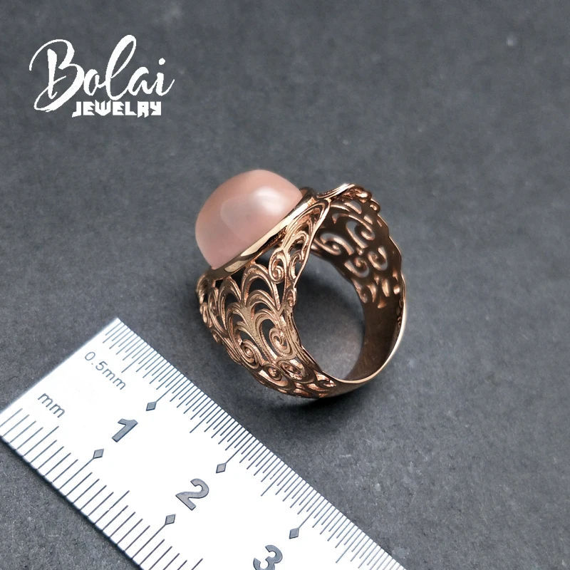 Bolaijewelry, натуральный розовый кварц, роскошное элегантное кольцо, серебро 925 пробы, розовый цвет, хорошее ювелирное изделие для женщин, вечерние, лучший подарок