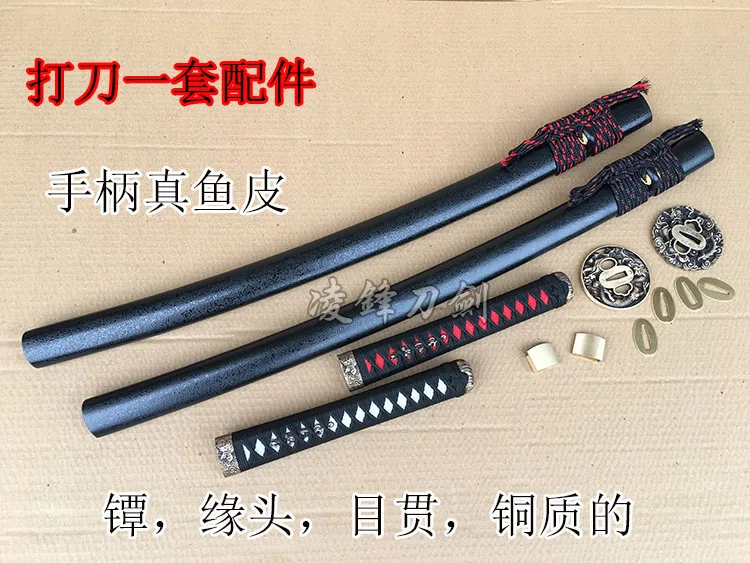 A Set Fittings Tsuba Dragon Guard For Japanese Samurai Sword Katana Accesso+Fish skin And Wood Sheath - Цвет: Белый