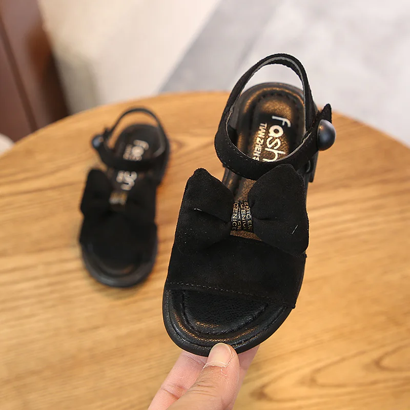 Детские сандалии лето с бантом девочки сандалии обувь Дети студенческая повседневная обувь модные плоские сандалии девочки кроссовки - Цвет: black