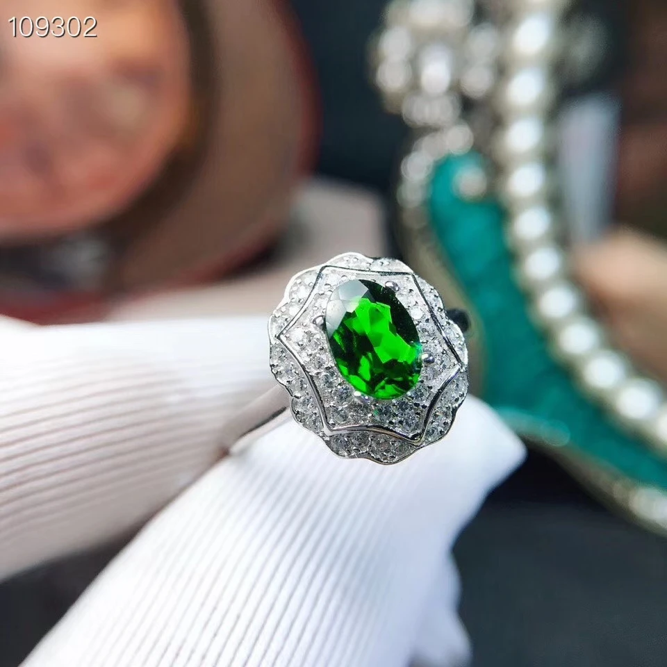 

Luxurious big Thick round Natural green diopside gem Ring S925 Silver Natural Gemstone Ring Women girl party gift fine Jewelry