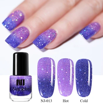 

NEE JOLIE 7.5ml Temperature Purple Color Changing Thermal Nail Polish Glitter Nail Art Varnish