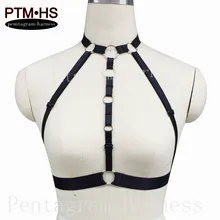 Женские пикантные бондаж белье гот тело клетка бюстгальтер Черный эластичный отрегулировать ремешками Топы корректирующие Холтер Бикини Фетиш Эротика Rave одежда