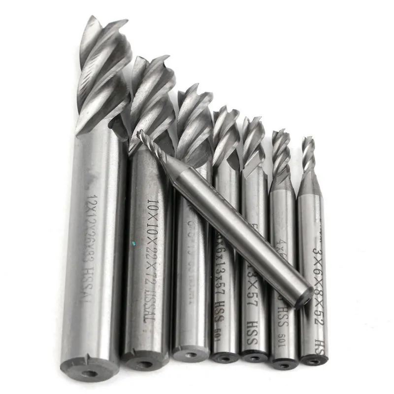 

8Pcs 4 Flute End Milling Cutter Set High Speed Steel Straight Shank CNC Lathe Cutter Drill Bit Tool 2-12mm