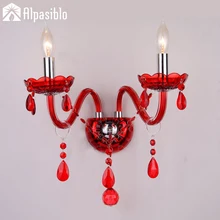 Современное освещение Праздничная красная Свеча Хрустальные настенные лампы Гостиная Ресторан Настенные светильники ткань крышка бра