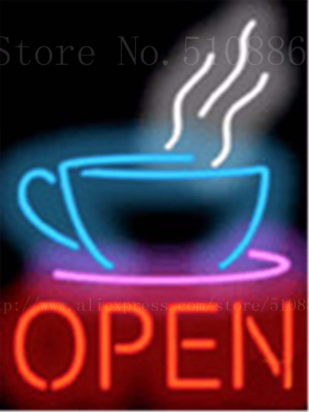 Coffee Cup Open Neon sign Real Glass Tube Bulbs Light Bar Beer Club Custom Neon signs Store