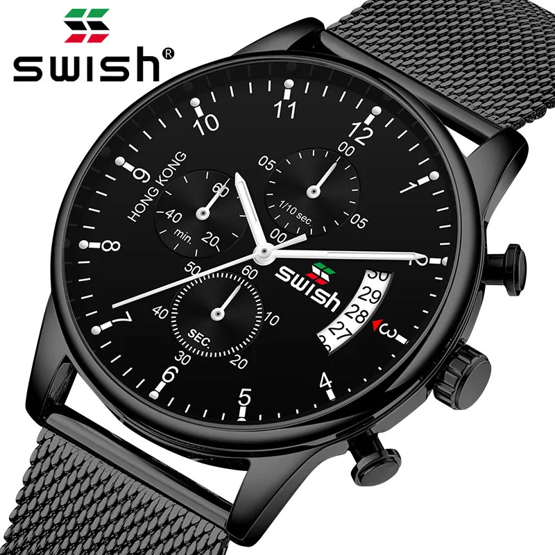Offerte SWISH 2019 Top Brand di Lusso Mens Orologi In Acciaio Inox Impermeabile Mens Orologio Da Polso Cronografo casual Orologio Al Quarzo