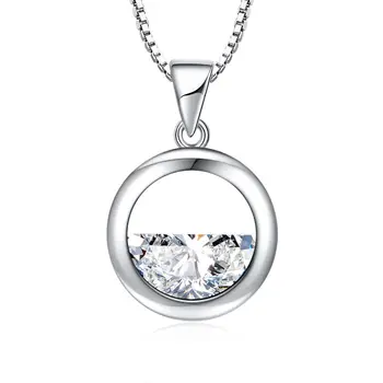 

Hot Women Necklace Silver 925 Sterling Jewelry Round Crystal Pendants Necklaces for Wedding Engagement Statement Necklace