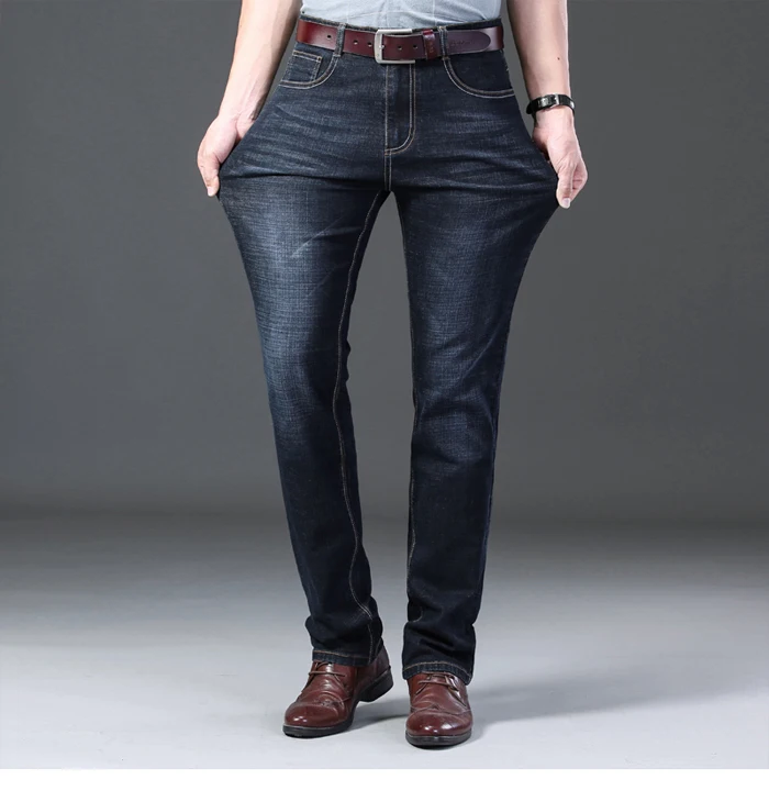 40, 42, 44, мужские деловые повседневные Стрейчевые джинсы, новые осенние и зимние, модные тонкие Классические мужские брюки, мужские синие, черные