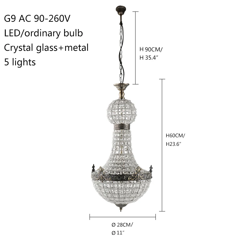 Lustre de Cristal Luzes da Lâmpada para Sala Estar do Hotel Retro Vintage Grande Estilo Império Francês Redondo Led E14 Moderno 6 Lobby 9 led e14 lustre de cristal moderno 6