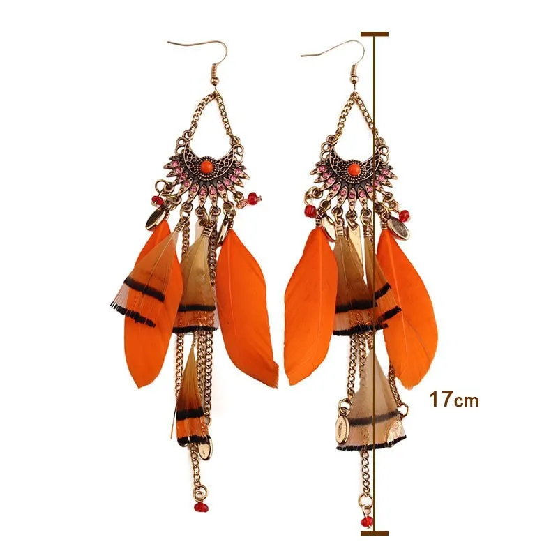 Длинной кисточкой модные Перо Стиль Этническая BOHO Большой болтаться заявление