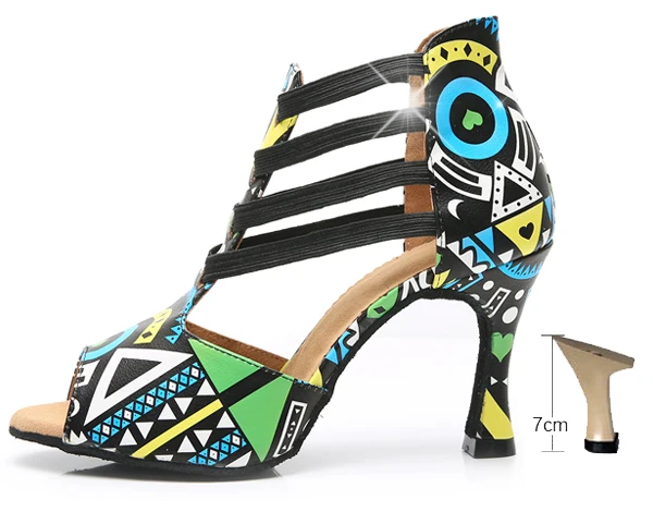 DILEECHI/Женская обувь; обувь для латинских танцев; вечерние туфли для танцев; женская Обувь для бальных танцев; женская обувь; регулируемый каблук 9 см - Цвет: Multicolor green 7cm