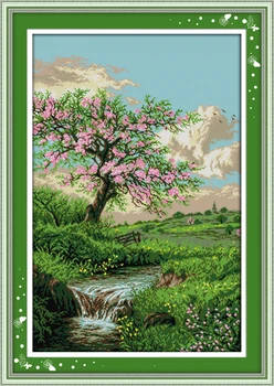 

The Peaches Blossom in Spring Cross stitch kits 14CT White 11CT Printed Embroidery DIY Handmade Needlework Home Decor Ricamo
