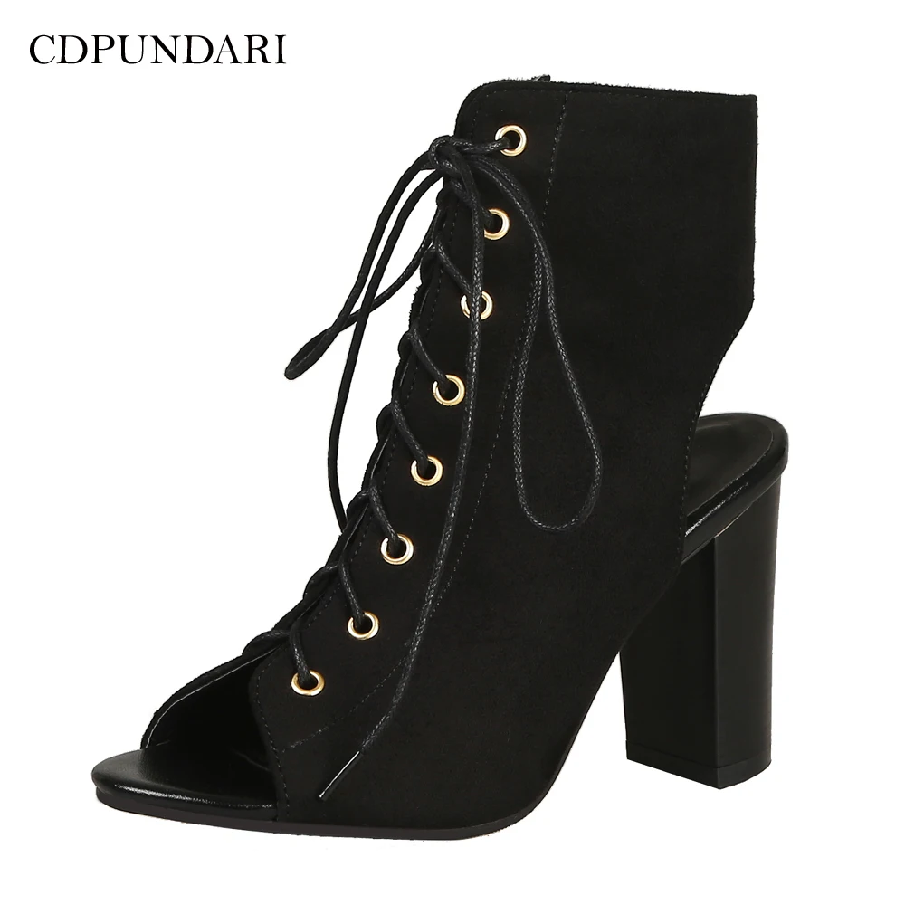 

CDPUNDARI Ladies Flock Lace Up High heel Sandals Women Gladiator Sandals Ladies summer shoes woman