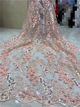 

New fashion evening tulle lace cloth French lace cloth embroidery net lace fabric with beads and 3D flower PDN105(5yards/lot)