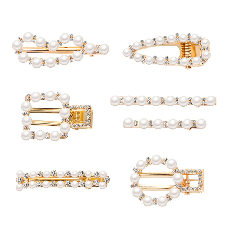 

SWEBLE Fashion handmade Gold Color Pearl Imitation Hair Clip Snap Barrette Stick Hairpin Hair Styling Accessories For Women Girl