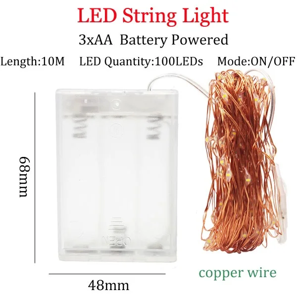 Светодиодный светильник с USB батареей 2 м, 5 м, 10 м, цепочка, Сказочная гирлянда на окно, серебряный светильник, праздничная Свадебная вечеринка, украшение для дома - Испускаемый цвет: Battery-10M-copper