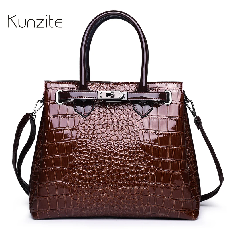 

KUNZITE Brand Luxury Handbags Women Alligator Leather Bags Designer Three Warehouse Messenger Shoulder Bag Noble Portable Bags