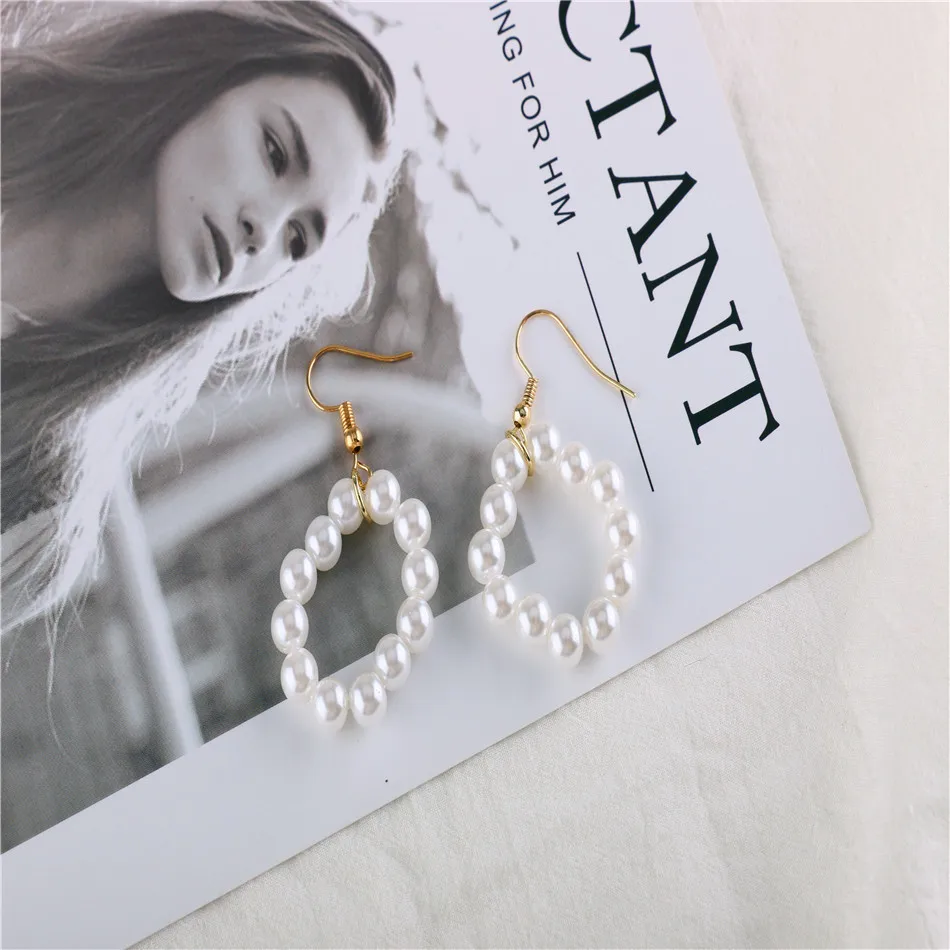

UJBOX Japan Korea Ear Hook Earrings Women Simulated Pearl Pendant Drop Earrings Personality Simple Students No Hole Earrings 315