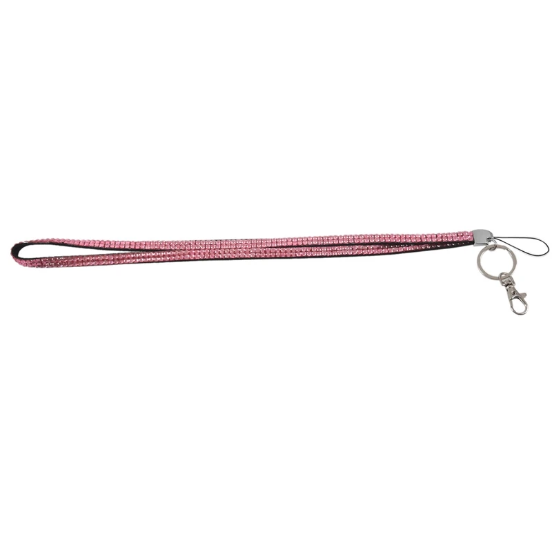 

Glitter Rhinestone Keychain Card Holder ID Badge Chain Mobile Phone Lanyard Pink