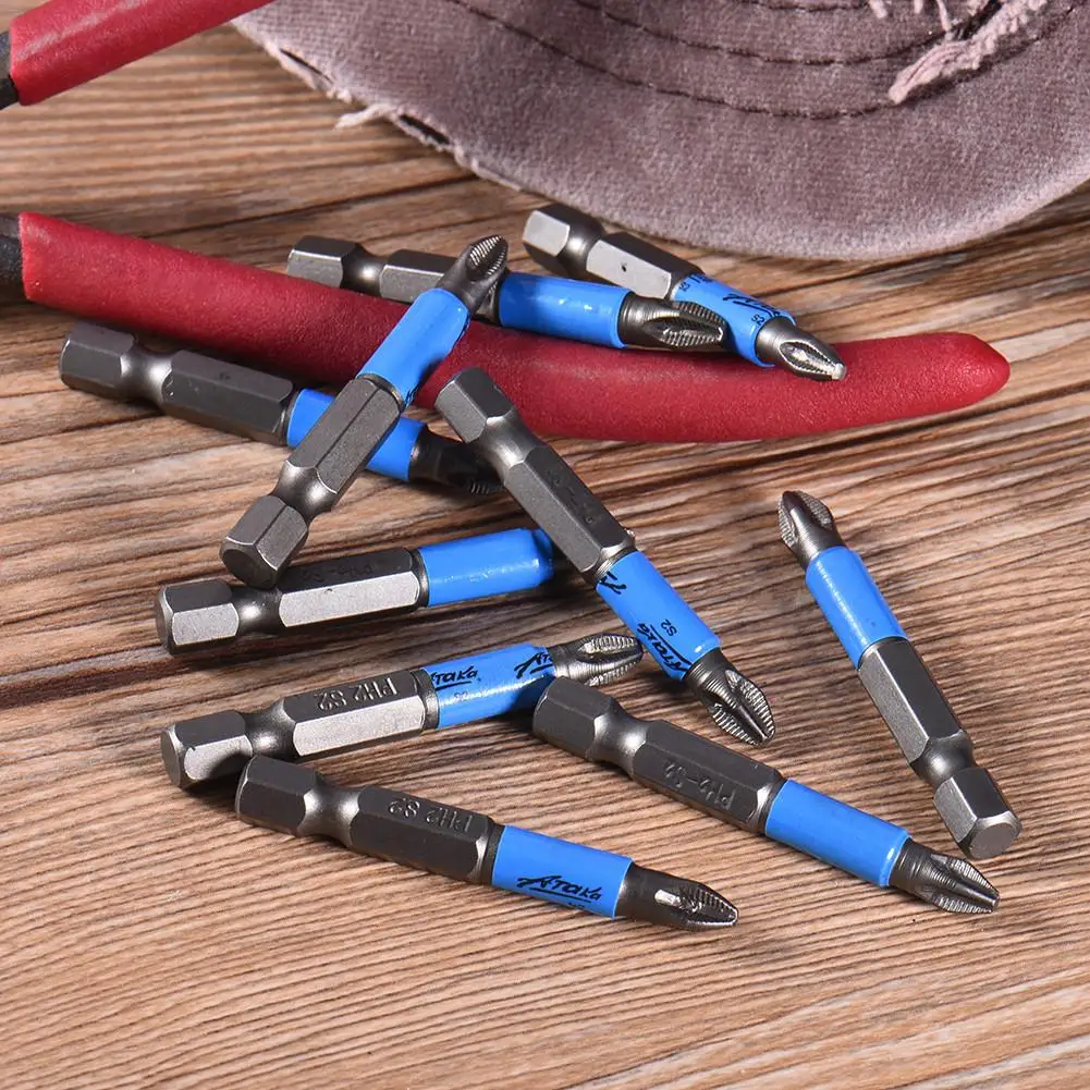 

10PCS/Set 50mm PH2 Magnetic Antiskid Screwdriver Bits 1/4'' Hex Shank Power Tools Bits S2 High Alloy Steel Bits Blue J3