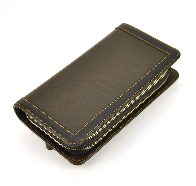 men vintage genuine leather clutch wallet double zip around credit card holder cellphone mobile retro long - Zip Card Holder men vintage genuine leather clutch wallet double zip around credit card holder cellphone mobile retro long - Zip Card Holder
