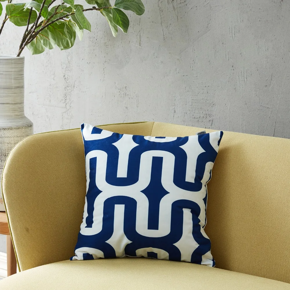 أعلى Finel هندسية وسادة رمية‏ مزخرفة الحالات وسادة يغطي ل مقعد أريكة كرسي مكتب ستوكات الزخرفية 45x45 NavyBlue