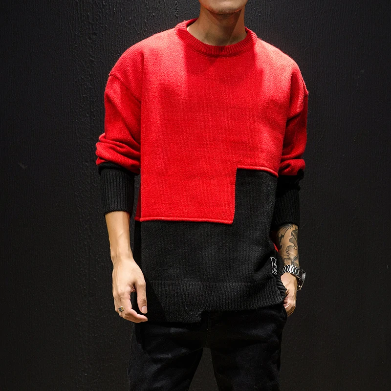 M-3XL, осенне-зимний Рождественский свитер, мужская одежда, модный теплый мужской свитер для мужчин, пуловер SA26, пэчворк, хит цвета - Цвет: Красный