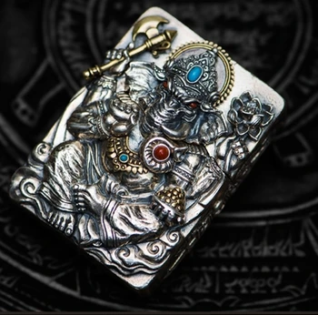 

CJSG watch video 3D relief pure handmade Elephant god S925 sterling silver brass agate turquoise lighter Art collection