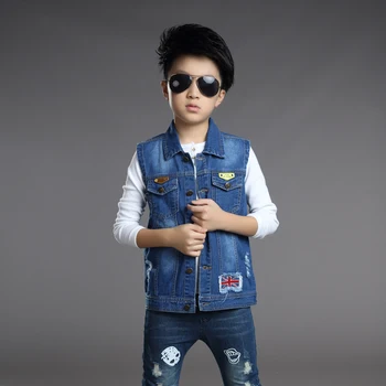 

UK Flag Boys Vest Denim Ripped Coat Denim Kids Cowboy Vest Waistcoat Sleeveless Jean Jackets Outerwear Jeans Waistcoats For Boys