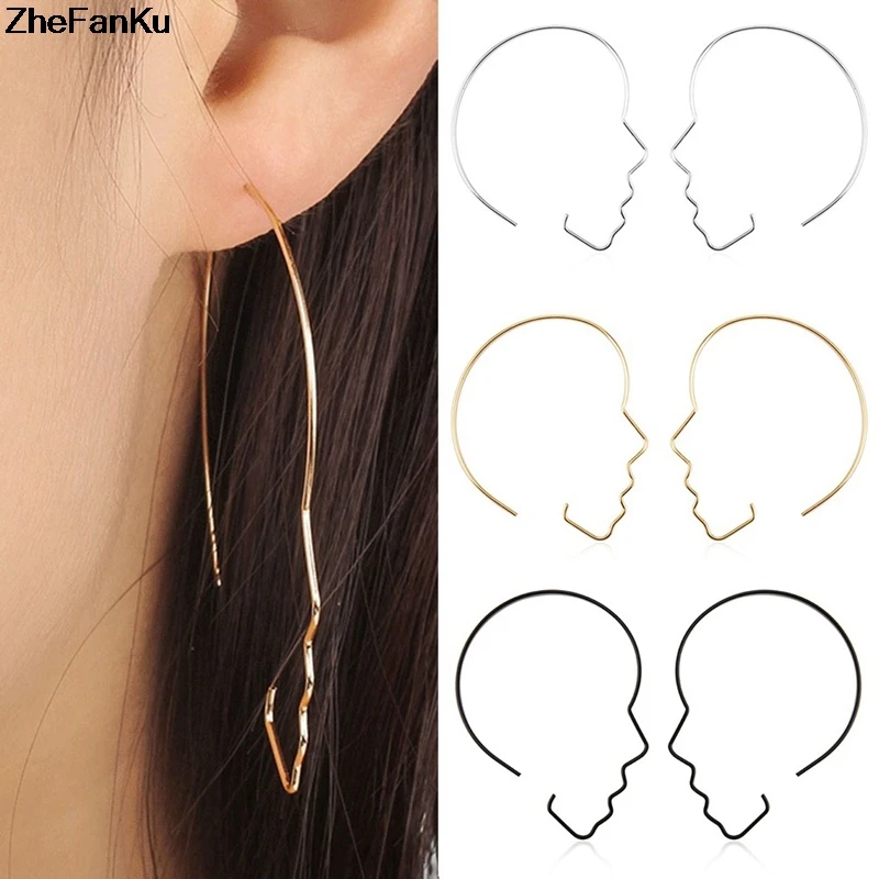 

Simple Design Punk Abstract Face Contour Earring European Exaggerated Gold Silver Color Earrings Drop Shipping