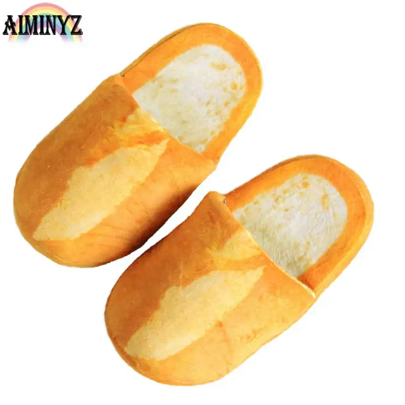 

3D Emulational Bread Adult Slippers Women Bedroom Lovers Funny Men Short Plush Soft Floor Home Flat Indoor Shoes Female Cute
