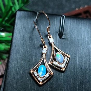 

Uloveido Blue Fire Opal Drop Earrings for Women, 925 Sterling Silver Wedding Jewelry, 4*6mm with Velvet Box Certificate FR141