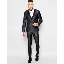 New Style Black Double Breasted Men Suit Slim Fit 2 Piece Suits Groom Tuxedos Custom Prom Men Blazer (Jacket+Pants)