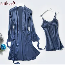 Fdfklak высококачественный сексуальный комплект из двух предметов, шелковый халат, женский кружевной халат с длинным рукавом, женские халаты XXL