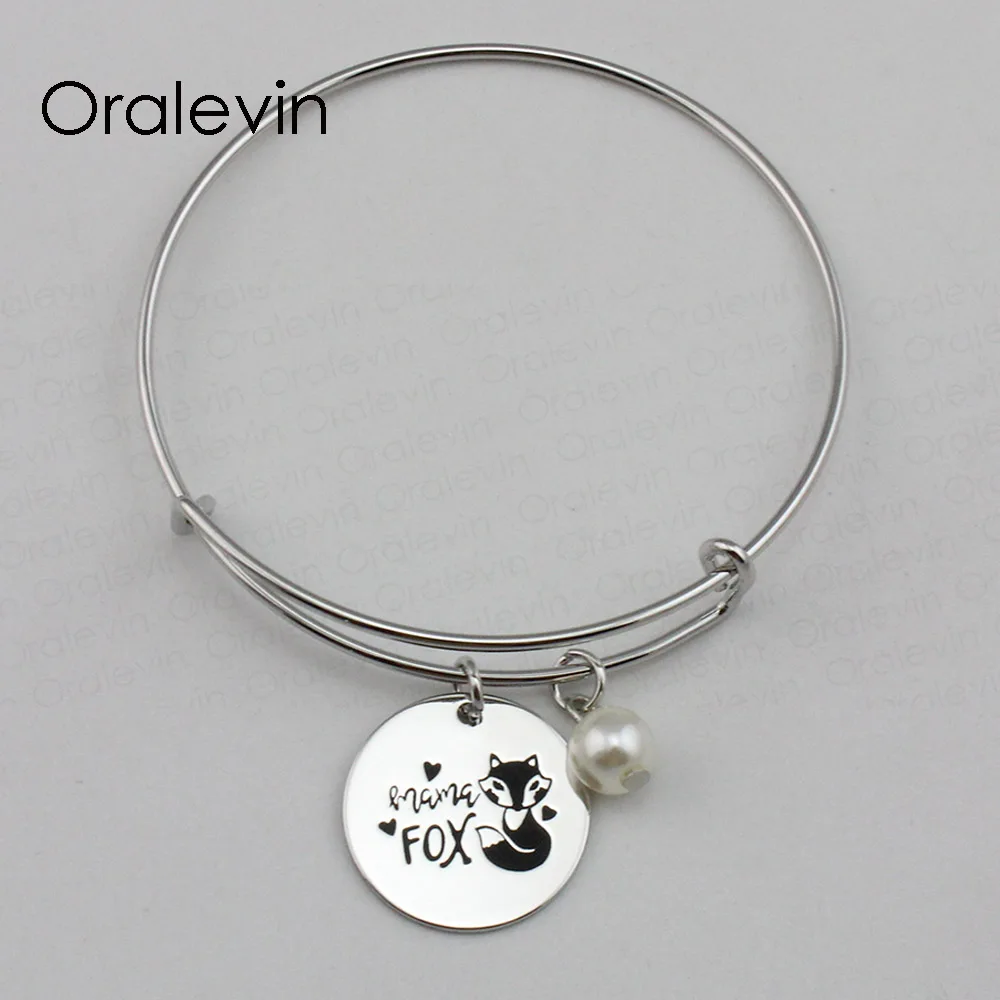 

MAMA FOX Inspirational Hand Stamped Engraved Custom Pendant Expandable Charm Bangle Bracelet Fashion Jewelry,10Pcs/Lot, #LN2263B