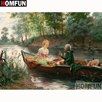 

HOMFUN Full Square/Round Drill 5D DIY Diamond Painting "Boat scenery & couple" Embroidery Cross Stitch 5D Home Decor Gift A18360