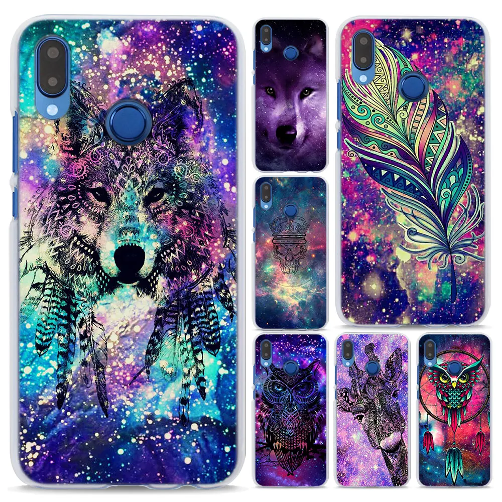 

Space Tribal Wolf owl Pattern Transparent frame hard Phone Case Cover for Huawei P10 P20 Lite P8 P9 Lite 2017 P smart P10 Lite
