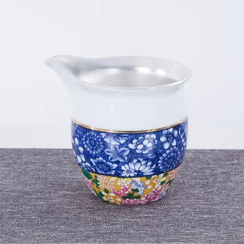 

200ml Jingdezhen Blue and White Porcelain Fair Cup Office Kung Fu Tea Set Cha Hai Silver Hand Painted Enamel Tea Mug Drinkware