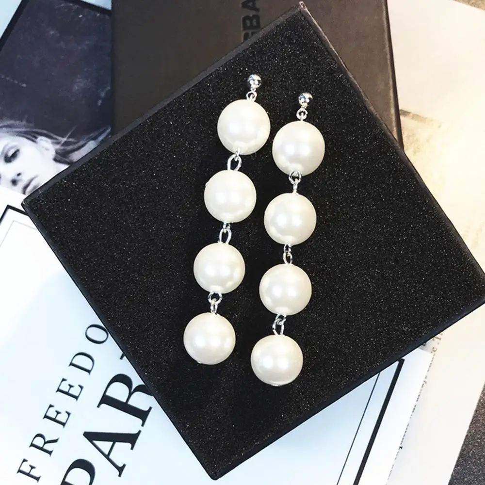

Trendy Elegant Created Big Simulated Pearl Long Earrings Pearls String Statement Drop Earrings For Wedding Party Gifts