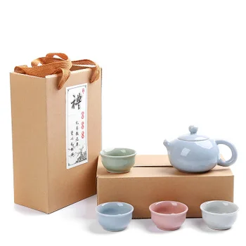 

Factory Direct Teapot Teacups Gift Ge Kiln Tea Set Promotion 1 pot 4 cups Environmental Protection Gift Box