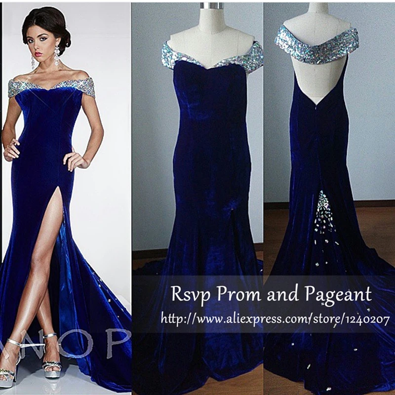 Stunning Long Prom Dresses 2017 Mermaid Style Cap Sleeve Beaded Crystals Floor Length Velvet