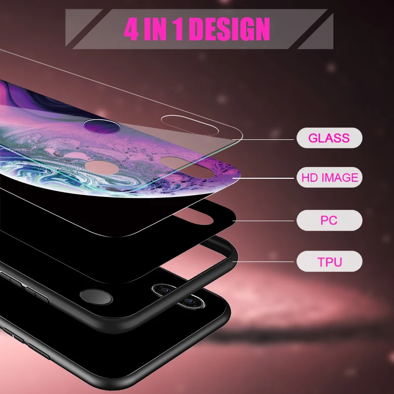 Hisomone Glass Silicone Case For Huawei P20 Lite P Smart Luxury Space Back Cover Case For Huawei Honor 9 Lite 10 Mate 20 Lite