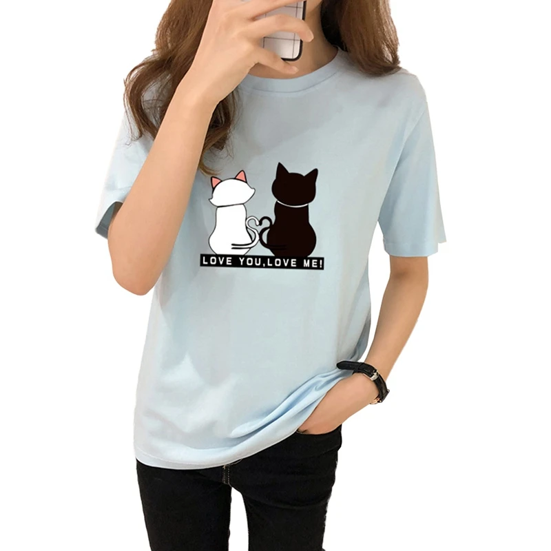 Liva girl повседневная женская летняя футболка с принтом двух котов, женские футболки с коротким рукавом и круглым вырезом, хлопковые топы, футболки, тонкая футболка для девочек