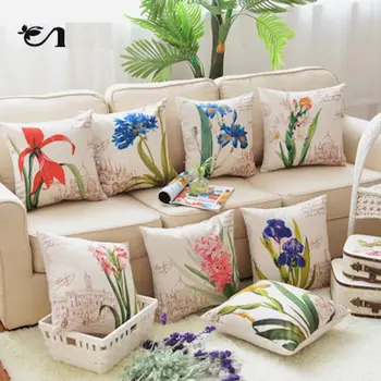 

2x Cushion Pillow Case Chair Cushion Cover Linen Cotton Throw Pillow Home Decor Cushion 45*45cm 55*55 Cymbidium Flower Flora
