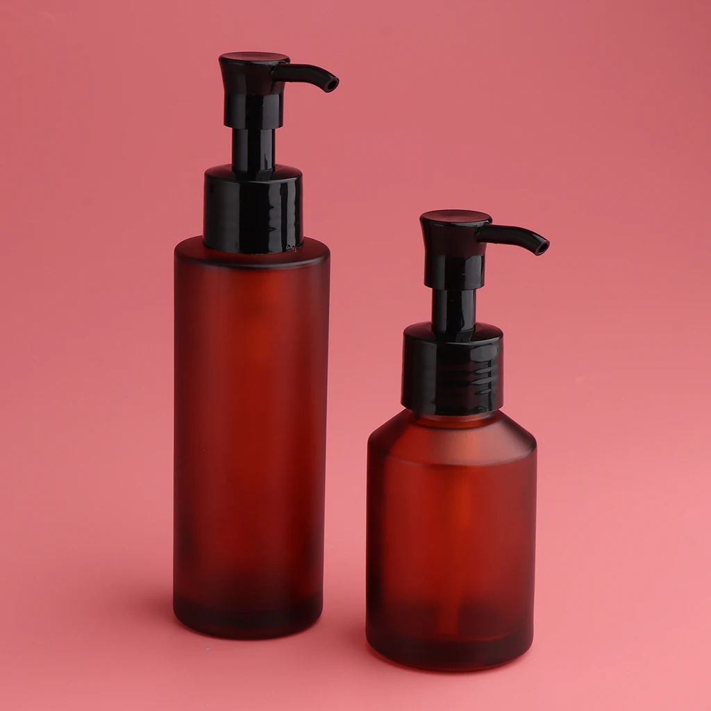 2pcs Empty Lotion Bottle Refillable,Leak Proof,Nontoxic Safety Pump Dispenser Shading Cosmetic Spray Bottle Amber