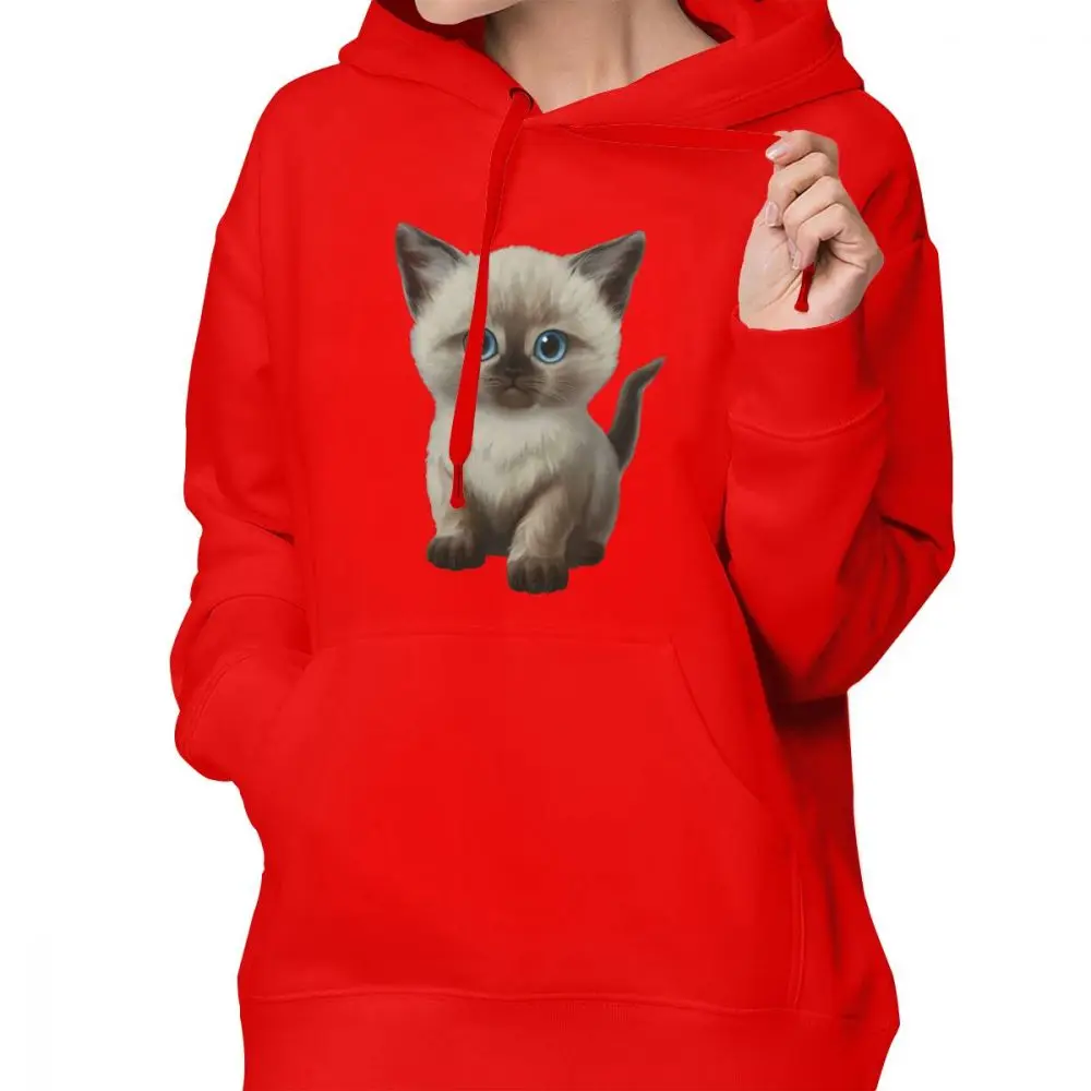Сиамская кошка толстовка с капюшоном с кошачьим котом сиамский котенок классические толстовки простые толстовки с длинным рукавом женская уличная одежда синий пуловер Толстовка - Цвет: Красный